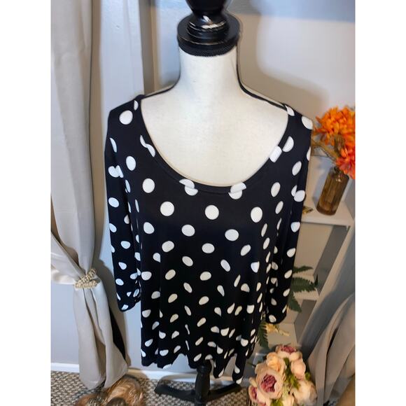 NWT Women’s size 26/28W Cato Black White Polkadot Soft 3/4 Sleeve Top - Picture 7 of 10